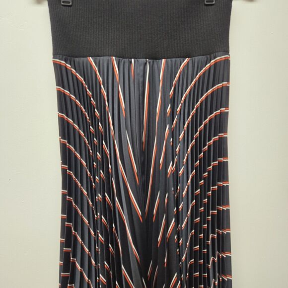 A.L.C. Henry Midi Skirt sz 0 Striped Satin Pleated Navy Elastic Waist RSP $495 - Picture 5 of 11